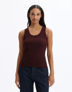 Effen geribbeld tanktopje - bruin