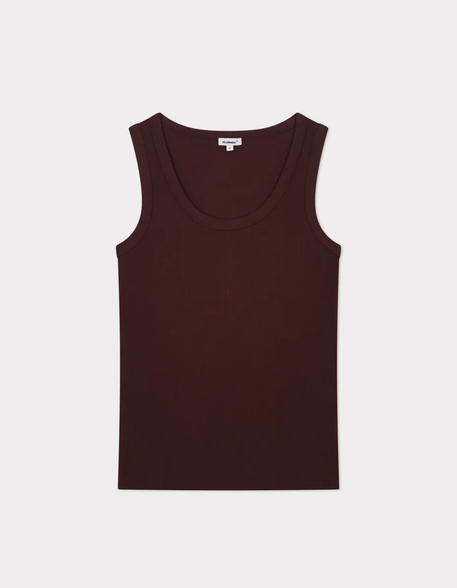 Effen geribbeld tanktopje - bruin