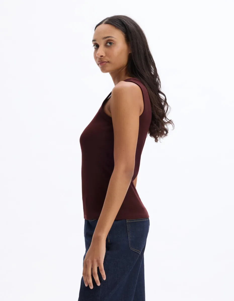 Effen geribbeld tanktopje - bruin
