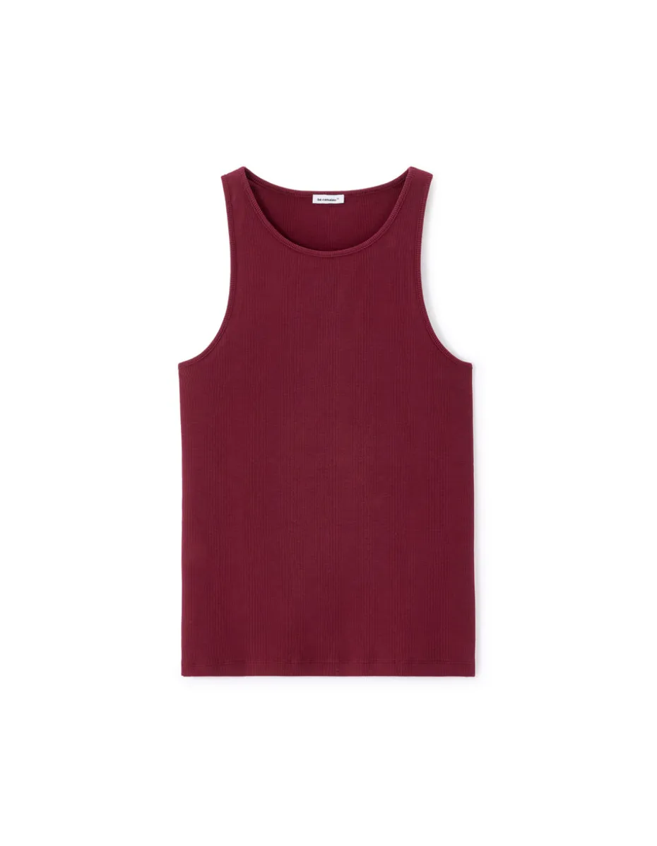 Effen geribbelde tanktop - bordeaux