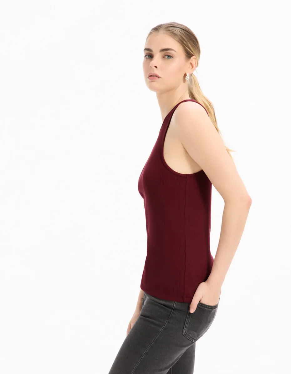 Effen geribbelde tanktop - bordeaux