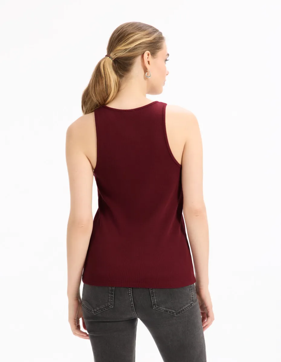 Effen geribbelde tanktop - bordeaux