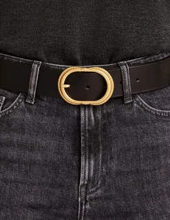 Effen leren riem - zwart