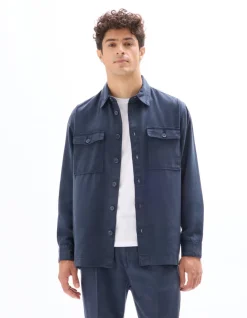 Effen overshirt in 100% TENCEL™ Lyocell - marineblauw