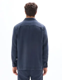 Effen overshirt in 100% TENCEL™ Lyocell - marineblauw