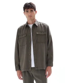 Effen overshirt van 100% TENCEL™ Lyocell - Kaki