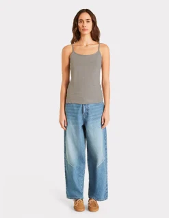 Effen tanktop met dunne bandjes - lichtgrijs