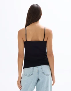 Effen tanktop met dunne bandjes - zwart
