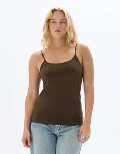 Effen tanktop met spaghettibandjes - kaki
