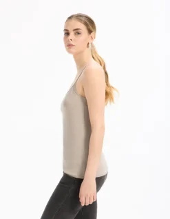 Effen tanktop met spaghettibandjes - beige
