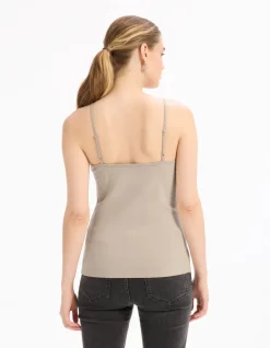 Effen tanktop met spaghettibandjes - beige