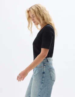 Effen T-shirt met ronde hals - Zwart