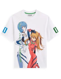 Evangelion - witte T-shirt Rei an Asuka