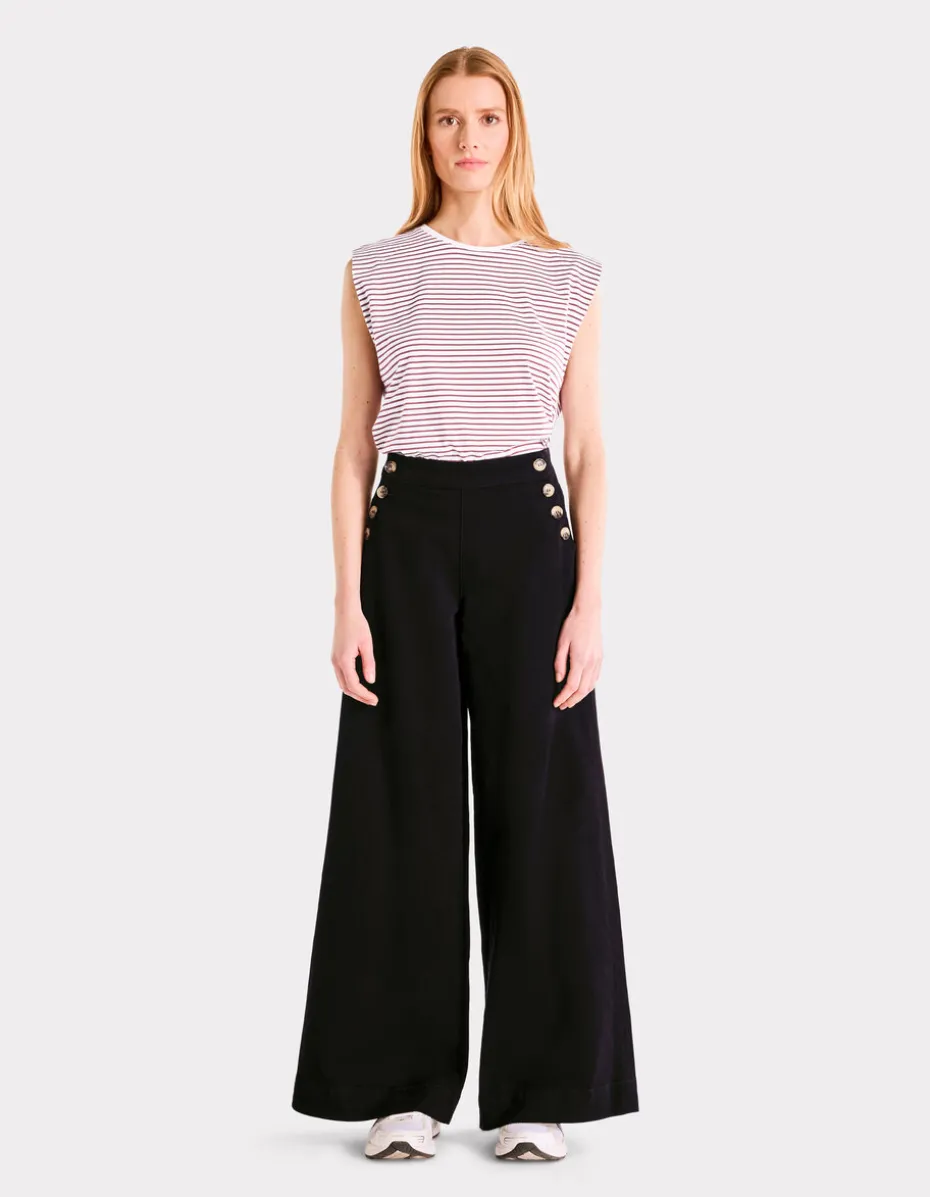 extra brede broek met decoratieve knopen - zwart