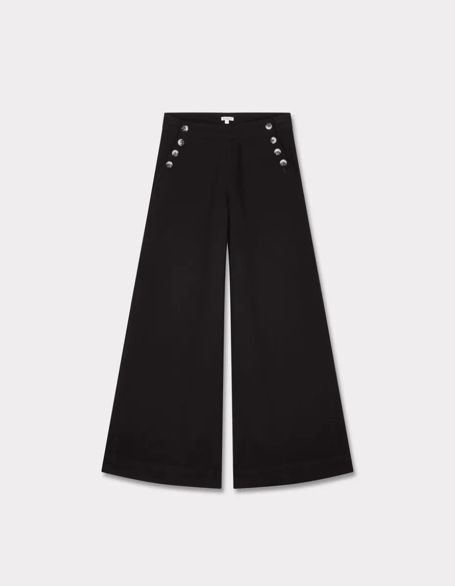 extra brede broek met decoratieve knopen - zwart