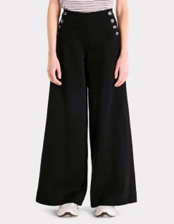 extra brede broek met decoratieve knopen - zwart