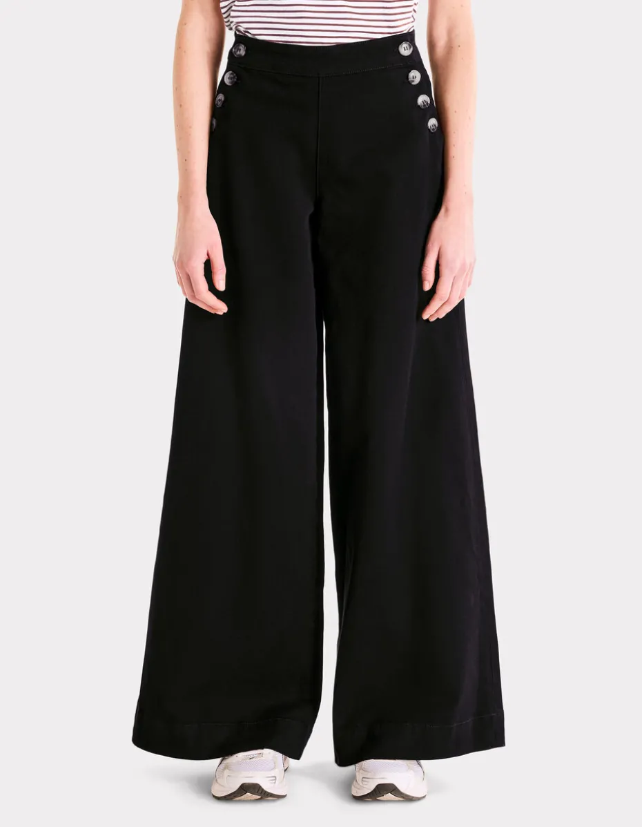 extra brede broek met decoratieve knopen - zwart