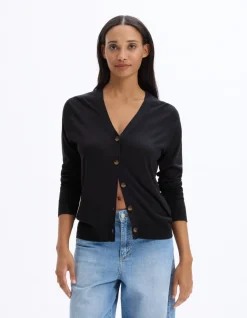 Fijngebreid vest met knoopjes - marineblauw