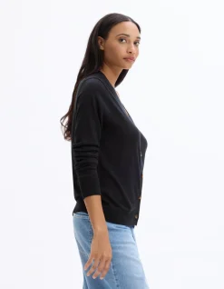 Fijngebreid vest met knoopjes - marineblauw