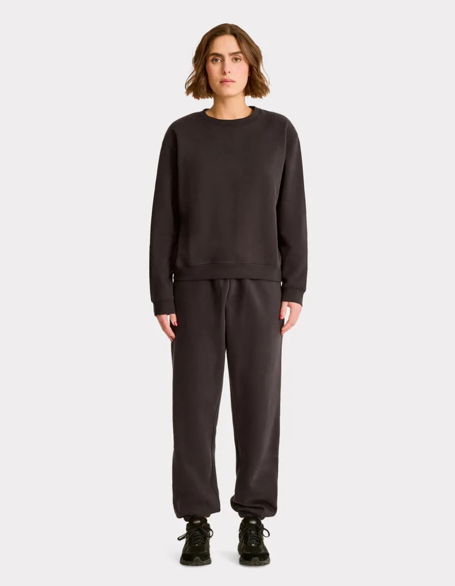 Fleece sweatshirt met ronde hals - antracietgrijs
