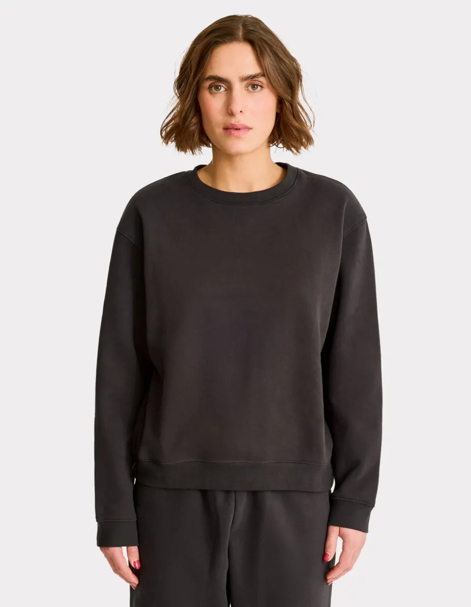 Fleece sweatshirt met ronde hals - antracietgrijs