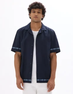 Geborduurd shirt met normale pasvorm, 100% katoen - marineblauw