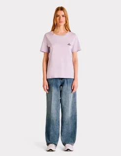 Geborduurd T-shirt met ronde hals - paars