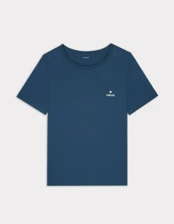 Geborduurd T-shirt met ronde hals - blauw