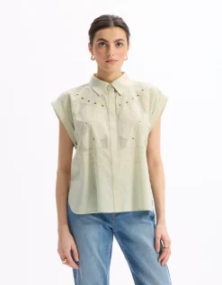 Geborduurde mouwloze blouse - grijs