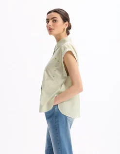 Geborduurde mouwloze blouse - grijs