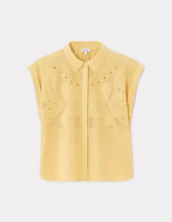 Geborduurde mouwloze blouse - geel