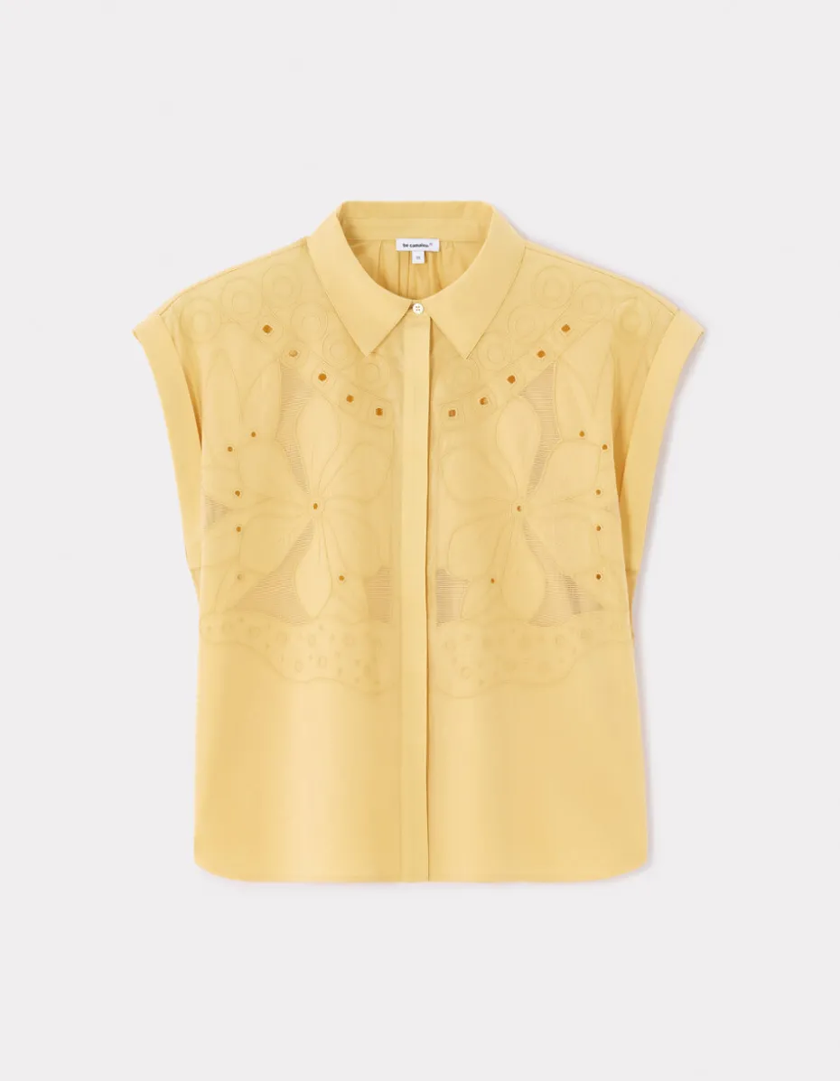 Geborduurde mouwloze blouse - geel
