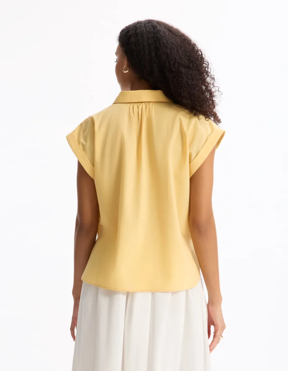 Geborduurde mouwloze blouse - geel