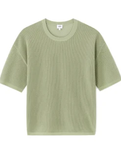 Gebreide boxy T-shirt met ronde hals - salie