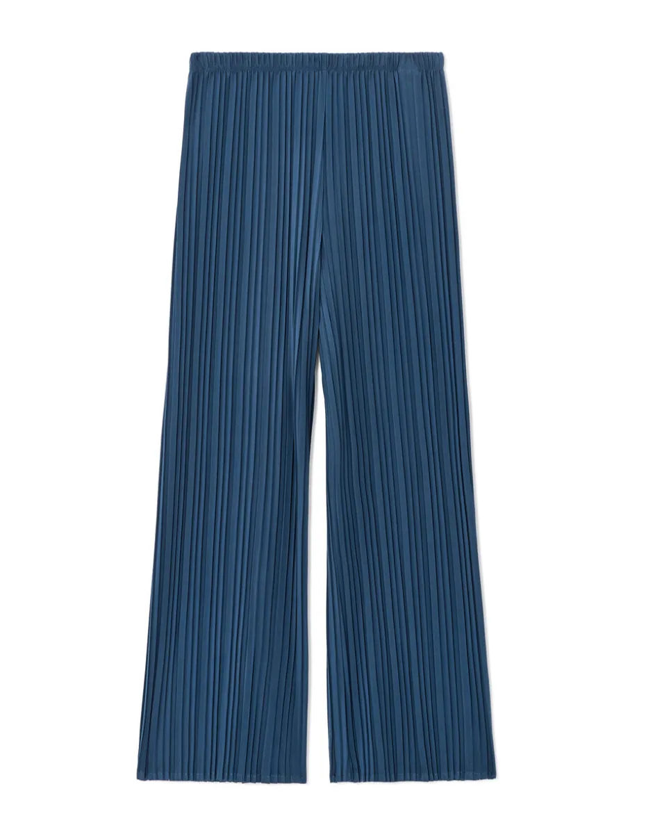 Gebreide plissé broek - blauw