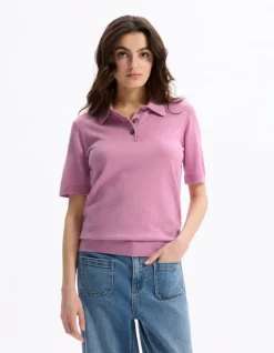 Gebreide polotrui met korte mouwen - roze