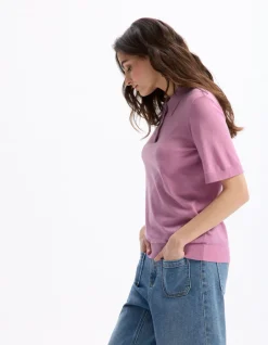 Gebreide polotrui met korte mouwen - roze