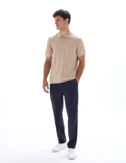 Gebreide regular fit polo met ritskraag - beige