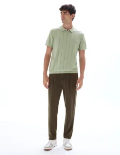 Gebreide regular fit polo met ritskraag - Saliegroen
