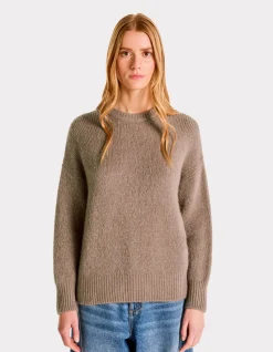 Gebreide trui met ronde hals - taupe