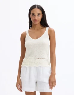 Gehaakt gebreid tanktopje - ecru