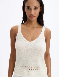 Gehaakt gebreid tanktopje - ecru