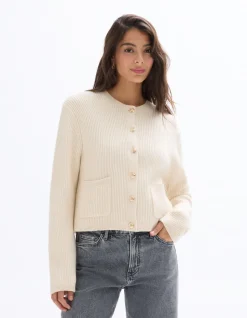 Geknoopt vest met lange mouwen - ecru