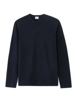 Gemêleerde katoenen rondehalstrui - marineblauw