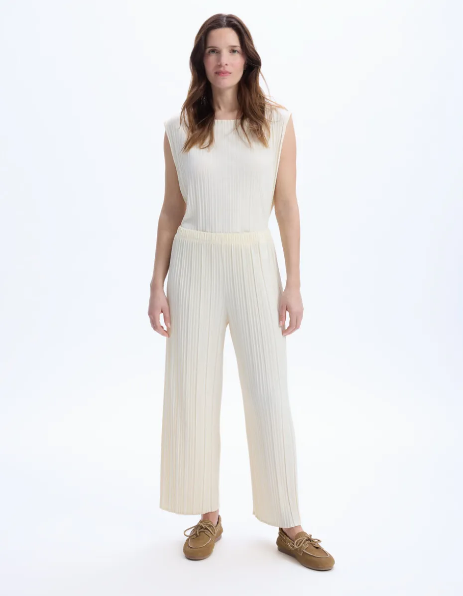 Geplooide gebreide broek - beige