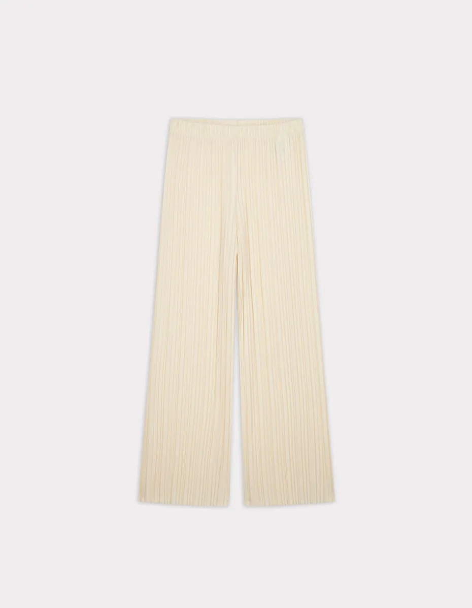 Geplooide gebreide broek - beige