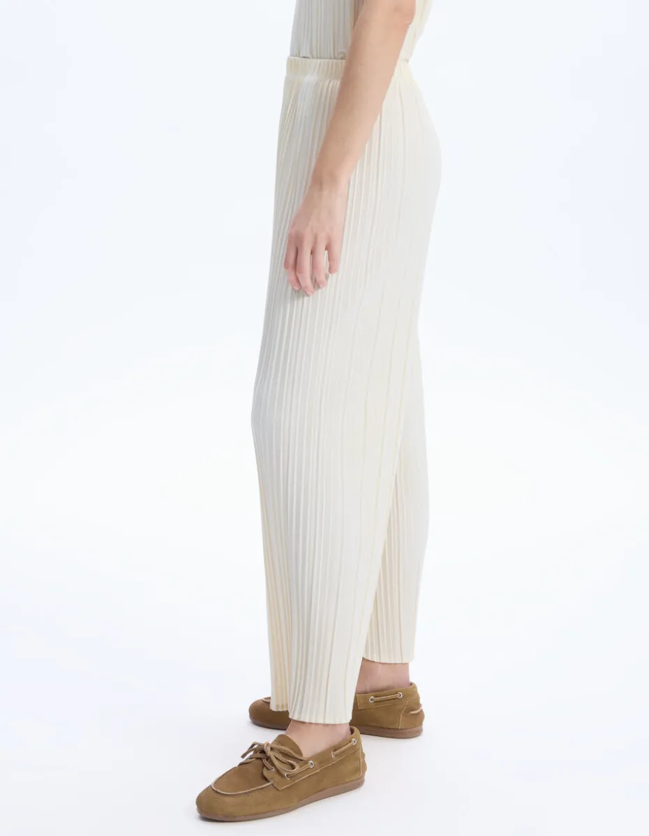 Geplooide gebreide broek - beige