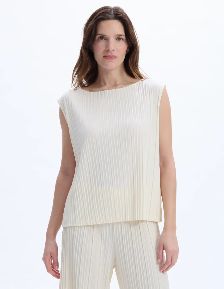 Geplooide mesh top - beige