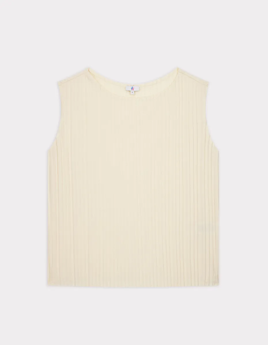 Geplooide mesh top - beige
