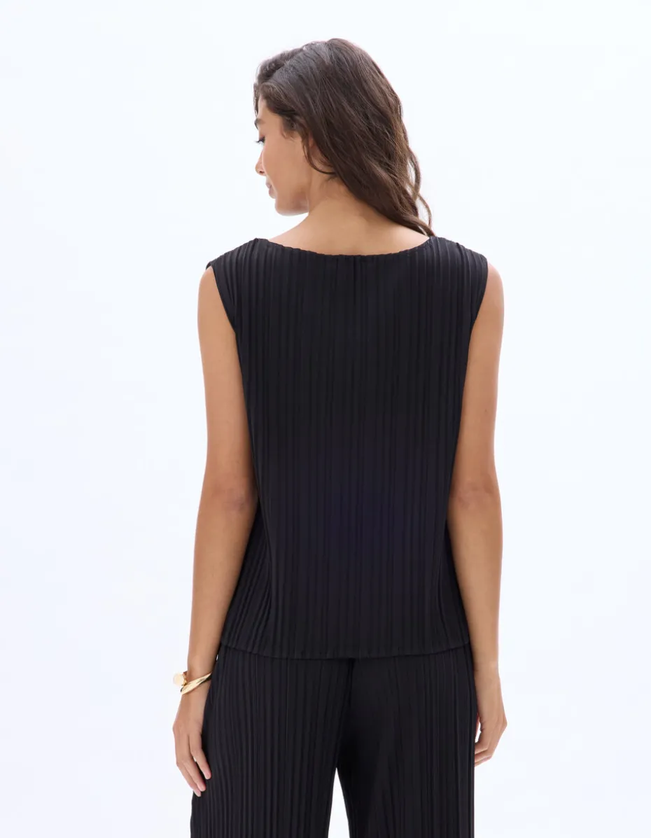 Geplooide mesh top - zwart